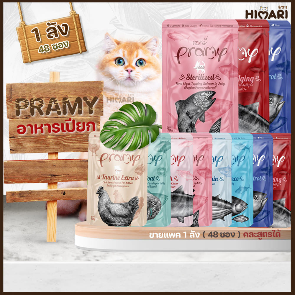อาหารเปียกแมวพรามี่ Pramy อาหารเปียกแมว สุขภาพดี ขนาด 70 กรัม 1ลัง (4โหล)