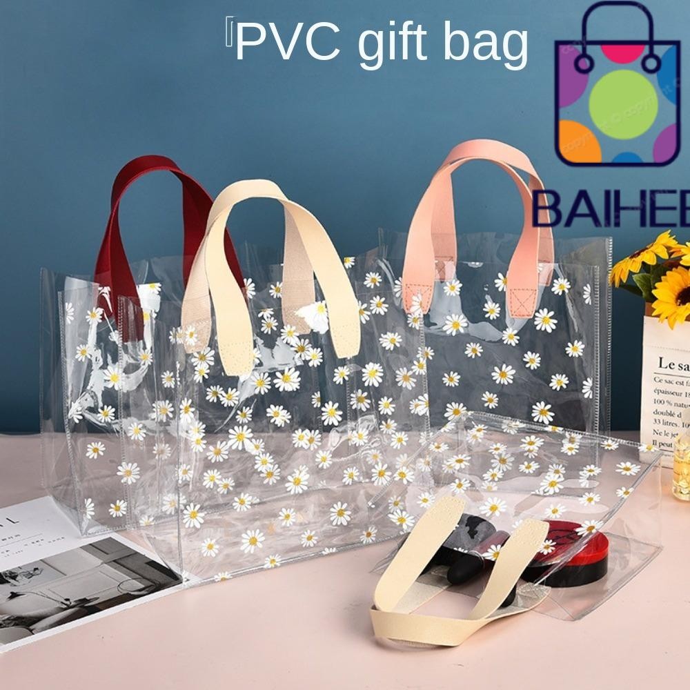 กระเป๋าโท้ต BAIHEE, กระเป๋าช้อปปิ้งโปร่งใส, ถุงของขวัญมือ PVC เดซี่น้อย