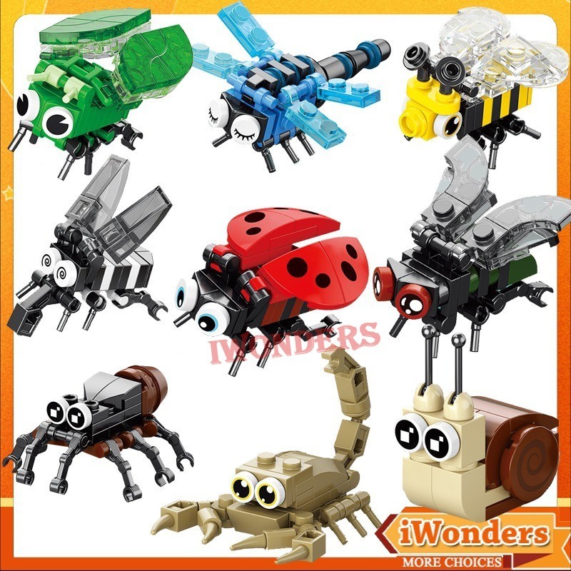 ของขวัญเด็กผู้หญิงการศึกษา DIY Story ของเล่นผีเสื้อ Ladybug แมลง Series Building Block ของเล่นเด็กตกแต่ง