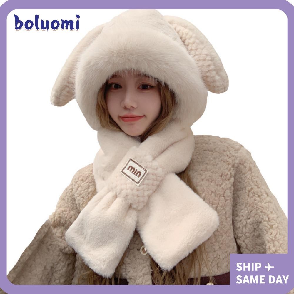 Boluomi ผู้หญิง Beanies หมวก, ฤดูหนาวที่อบอุ่นหนาตุ๊กตาหมวกผ้าพันคอถุงมือชุด, 2024 กระต่ายหูน่ารักหมวกฤดูใบไม้ร่วงฤดูหนาว