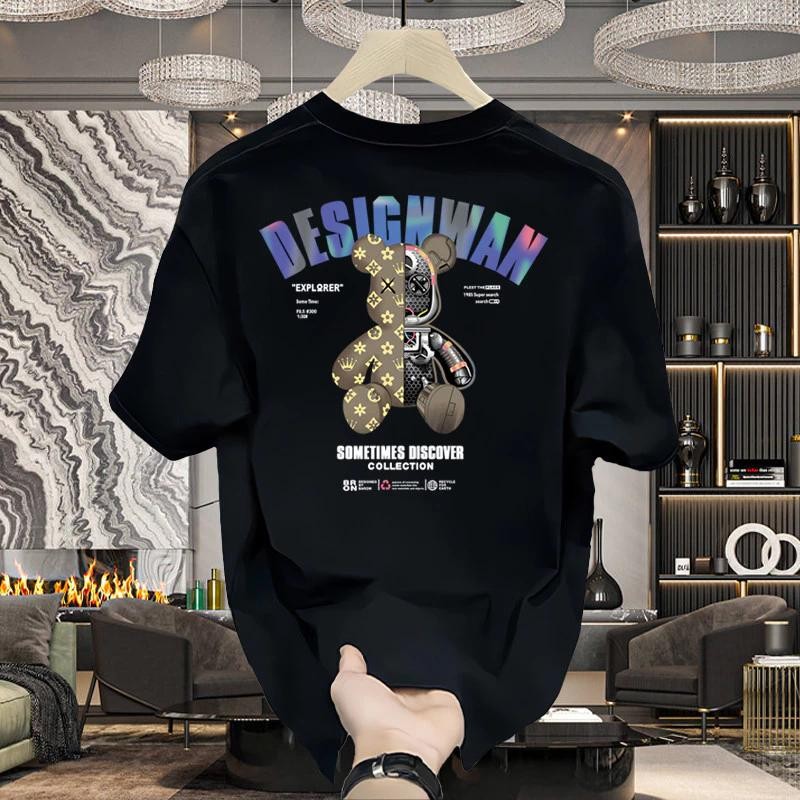 เสื้อยืดอเมริกันเสื้อยืดผ้าฝ้ายแขนสั้นเสื้อคอกลม จุดต่ําสุด ใส่ได้ทั้งชายและหญิงผ้าฝ้ายนุ่ม