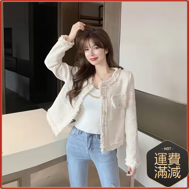 [คลังสินค้าพร้อม] สาวแจ็คเก็ตอารมณ์สุภาพสตรีสไตล์ชาแนลหนาดอกไม้แจ็คเก็ตสั้นผู้หญิงฤดูใบไม้ร่วงฤดูหนาวเกาหลีรุ่นสบายๆทุกการแข่งขันแจ็คเก็ตด้านน