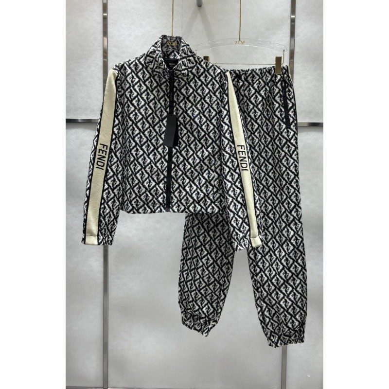 READY & Stock Fend*** เสื้อแจ็คเก็ตสุภาพสตรีชุด 2 ชิ้นผ้า Jacquard Cotton Women Pants Coat 2024 ใหม่