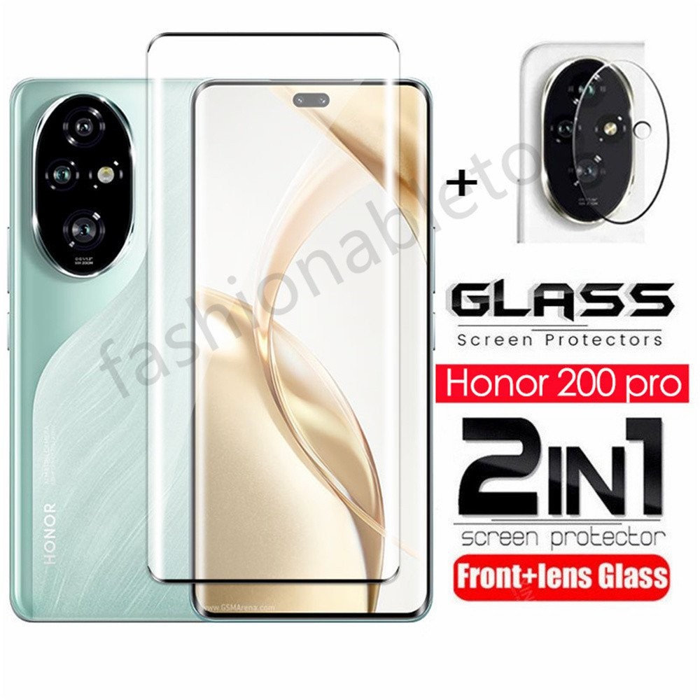 2 in 1ป้องกันหน้าจอฟิล์มกระจกนิรภัยสำหรับ Honor 200 Pro Lite 200pro 200Lite honor200 Pro honor200pro honor200lite กล้องกลับเลนส์ป้องกันแก้วเต็มปกด้านหน้าฟิล์ม qzlp