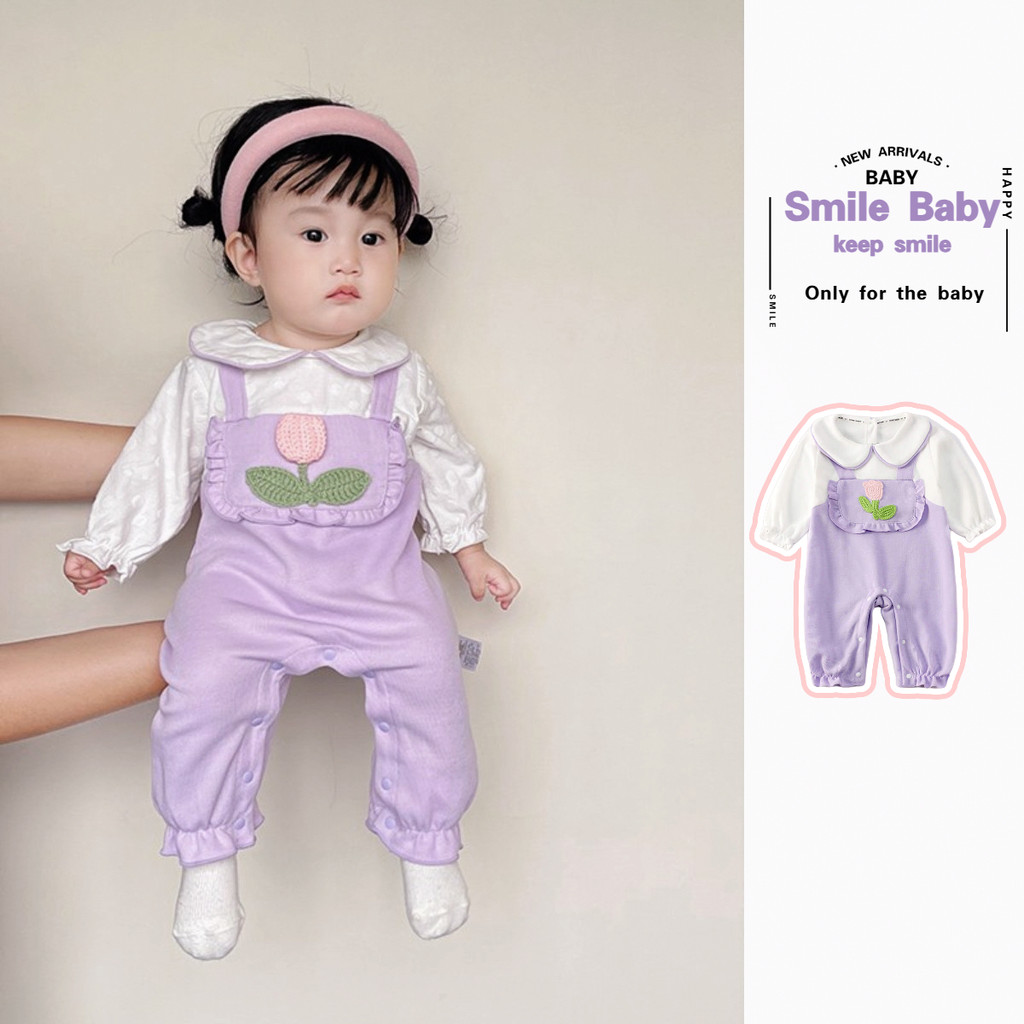 ฤดูใบไม้ร่วงใหม่เสื้อผ้าเด็กหญิงบอดี้สูทแขนยาว 0-28 เดือนเด็ก ระดับ ก ฤดูใบไม้ผลิน่ารักสุดน่ารักสไตล์เจ้าหญิงดอกไม้ ชุดรอมเปอร์ สไตล์เกาหลี