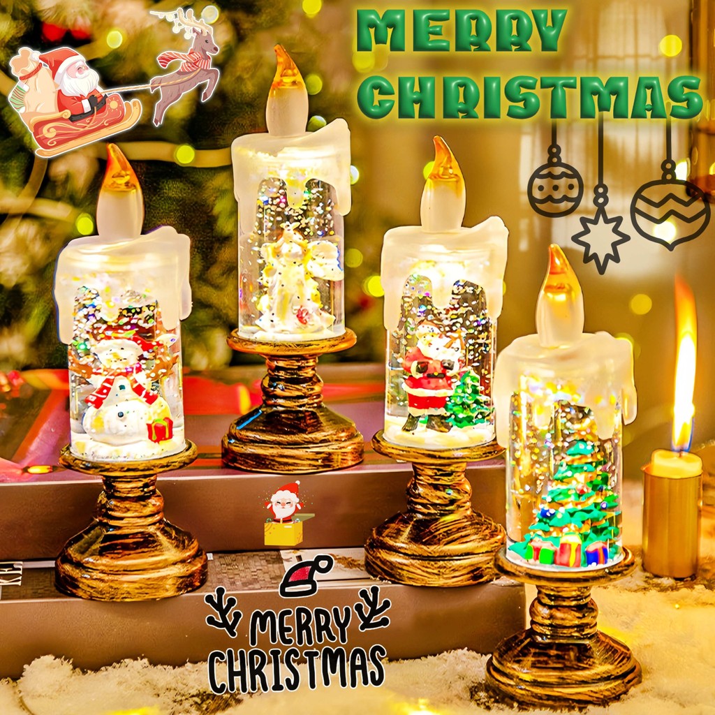 New！Christmas candles เทียนอิเล็กทรอนิกส์ เทียน LED แสงสีส้ม เปลวไฟพลิ้วไหวสะเหมือนจริง เทียนประดับ
