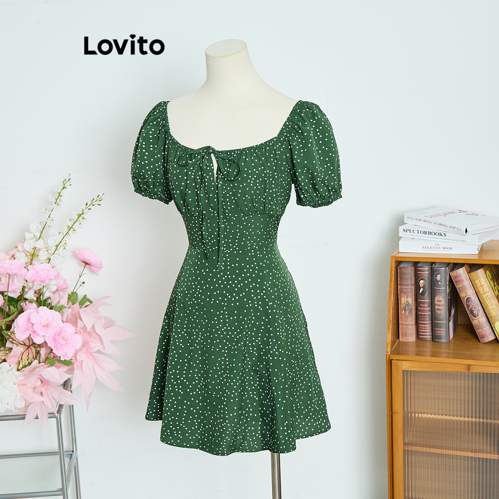 Lovito ชุดเดรสด้านหน้าสำหรับผู้หญิง ลายดอกเดซี่Tie แบบสบาย ๆ ลายดอกเดซี่Tie สำหรับผู้หญิง L105MD300
