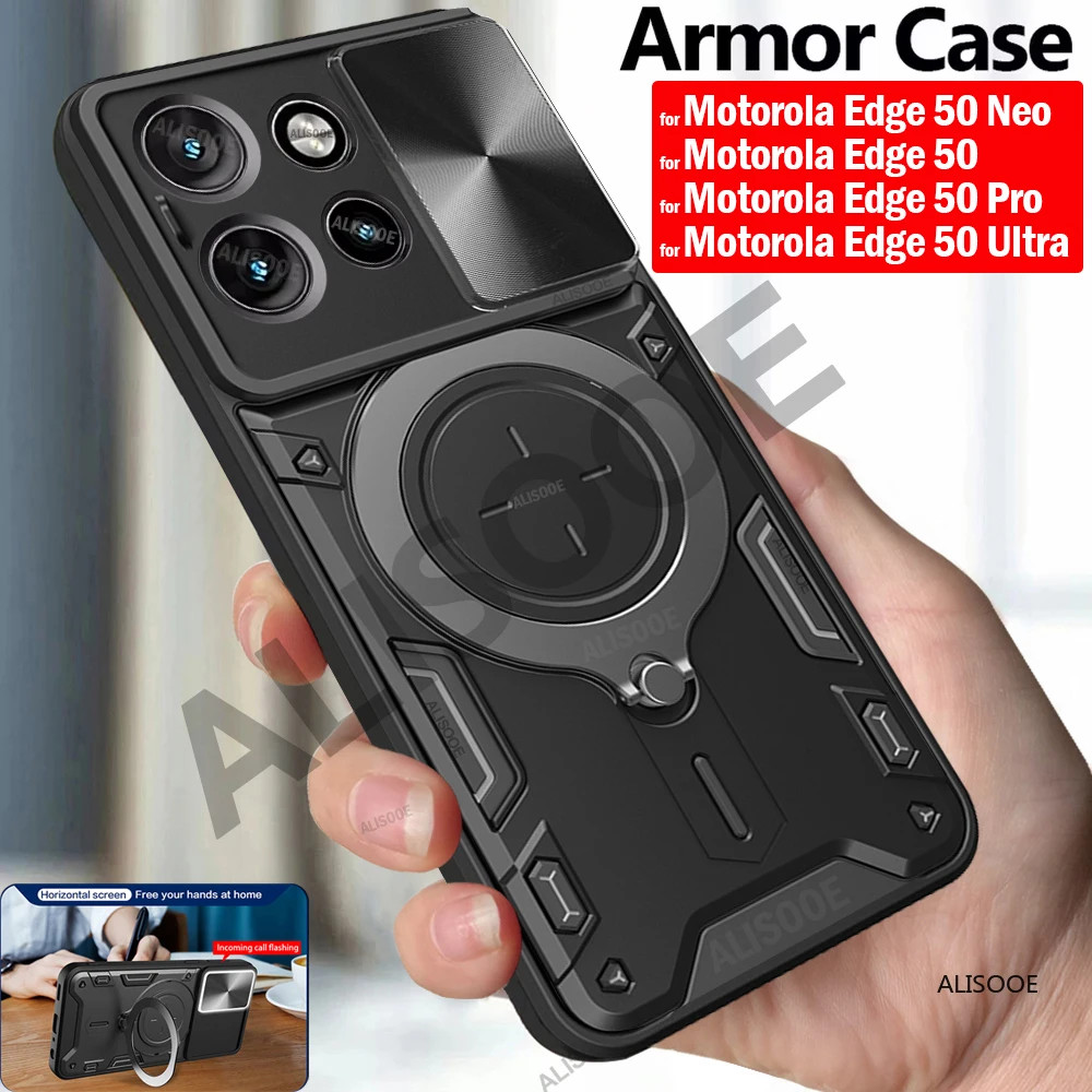 เกราะขาตั้ง Funda สําหรับ Motorola Edge 50 Neo กรณีสไลด์กล้องแหวนสําหรับ Moto Edge 50 Pro 50 Fusion Ultra Capa