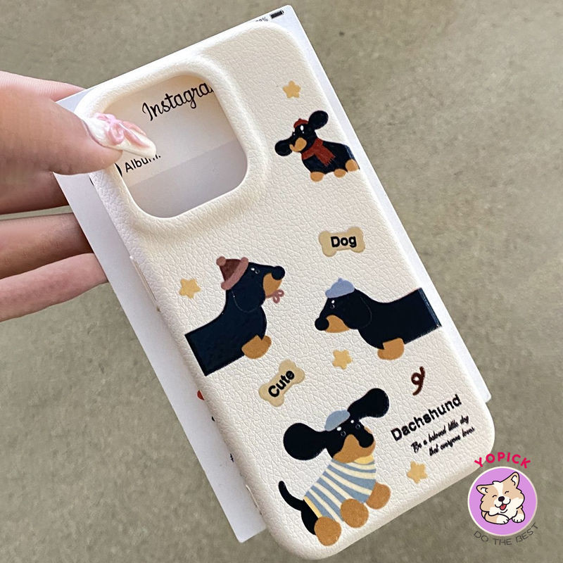 สีดําไส้กรอกสุนัขเคสโทรศัพท์สําหรับiphone 16 16Pro 16Plus 11 12mini 13Pro Max 14Plus 15Pro XR XS Max 7 8 Plus SE2020 การ์ตูนฝาครอบโทรศัพท์สําหรับIPhone 16Pro MaxสาวLZW