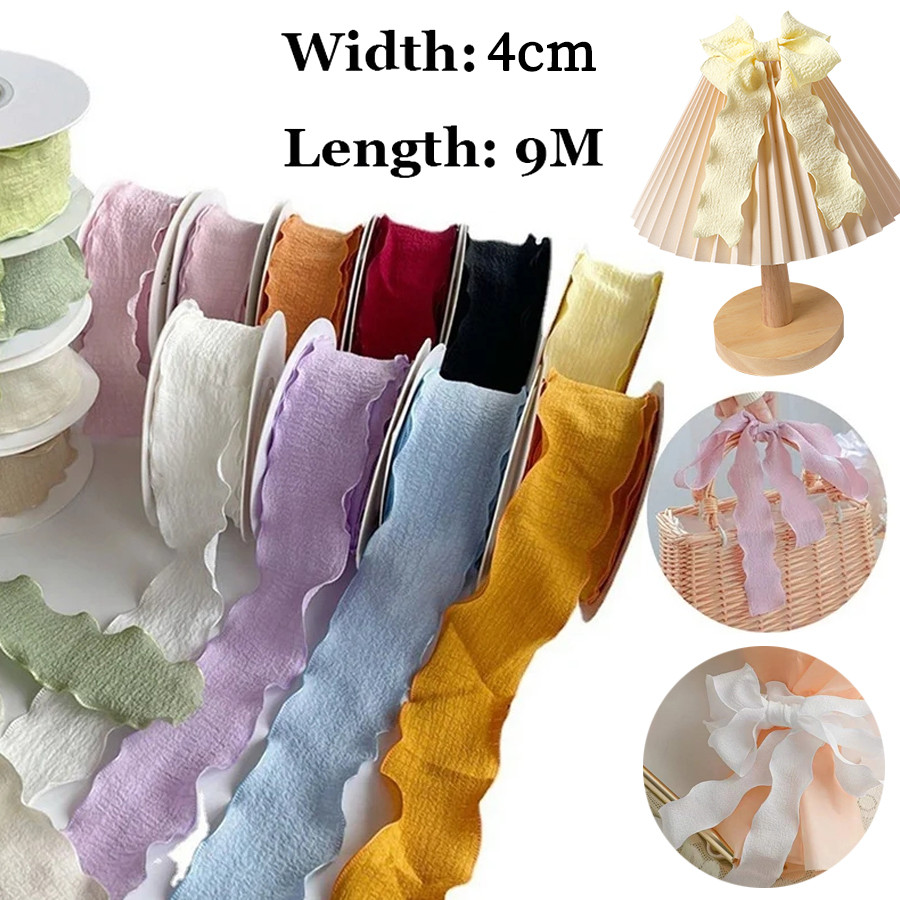 4 ซม.* 10Yard Fishtail เส้นด้าย Ribbons Wave Edge จีบชีฟองริบบิ้นของขวัญบรรจุภัณฑ์วัสดุงานแต่งงานวันเกิด Christmas Party ดอกไม้ DIY ตกแต่ง