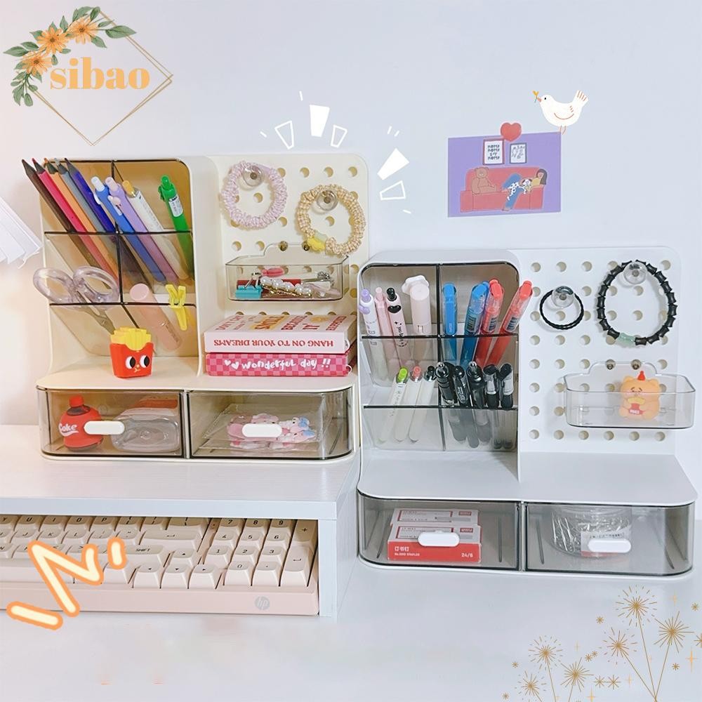 กล่องเก็บของตั้งโต๊ะ SIBAO, PP ไม่จําเป็นต้องเจาะรู Hook Drawer Storage Rack, มัลติฟังก์ชั่นมีรูกล่องเก็บเครื่องเขียนเป็นมิตรกับสิ่งแวดล้อม