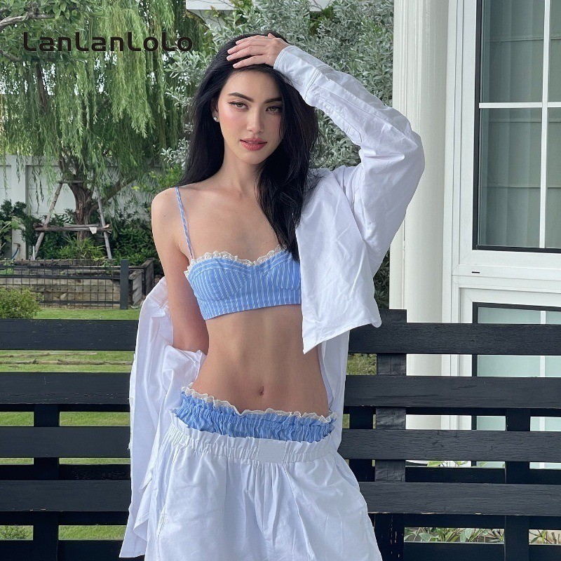 Lanlanlolo ผู้หญิง 2024 แฟชั่น Causal Street Paid Slim Fit เซ็กซี่ชุดสามชิ้น