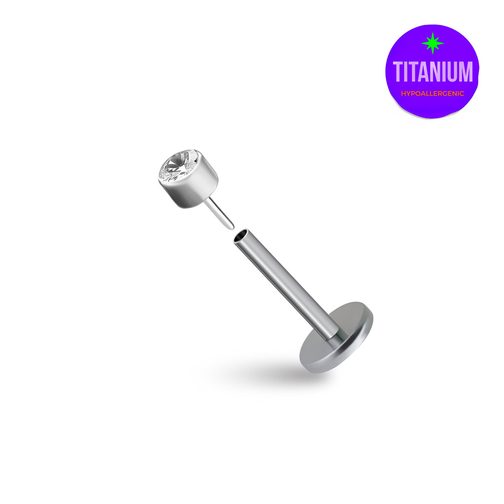 CZ Bezel Flatback Titanium Earring (1ชิ้น)