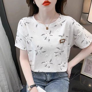 ส่งไวจากไทย⭐Summer⭐S-2XLเสื้อผ้าสตรี ins สไตล์ใหม่ หลวม ครึ่งแขน เสื้อยืด ⭐(ส่งภายใน 24 ชั่วโมง)⭐