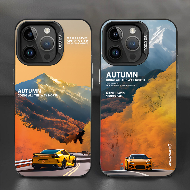 🔥COD🔥ใช้ได้ iphone 11 13 12 14 15 Pro MAX 14 15 8 7 Plus X XR XSMAX SE2020 เคสโทรศัพท์ทิวทัศน์รถสปอร์ตสีเหลือง