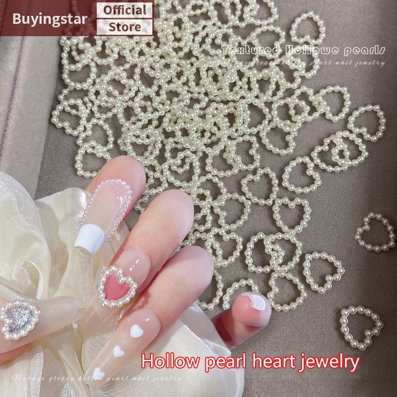 Zcx 50 ชิ้นสีขาวสีม่วงหัวใจสีชมพู Pearl เล็บตกแต่ง Hollow Ch จํานวนมาก 3D เล็บอุปกรณ์เสริมสําหรับสาวเล็บ VO