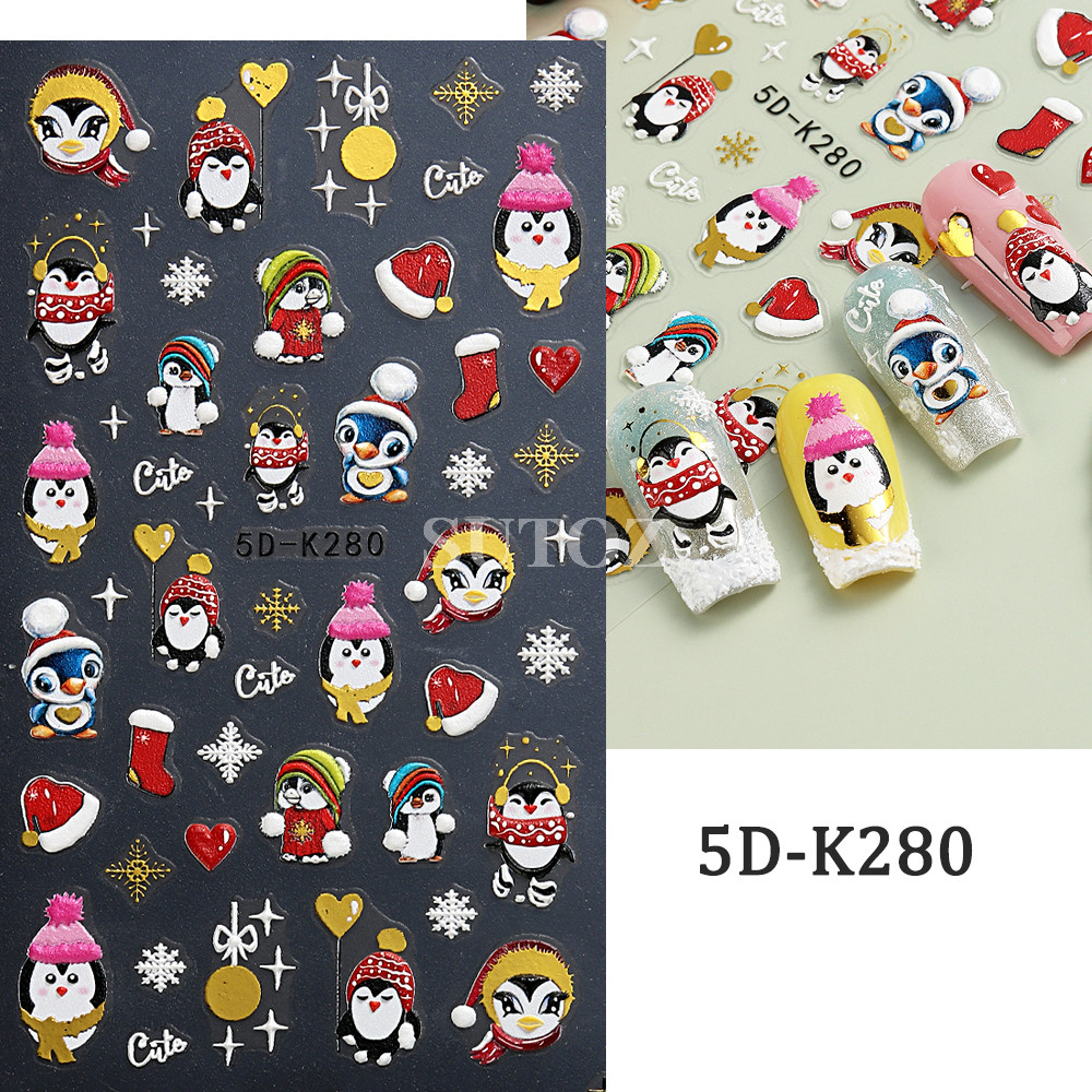 5d การ์ตูนกวางสติ๊กเกอร์ติดเล็บตกแต่งคริสต์มาสน่ารักหมี Penguins Bells ถุงมือเล็บ Sliders ปีใหม่เล็บ Decals NT5D-K281 - รูปที่ 6