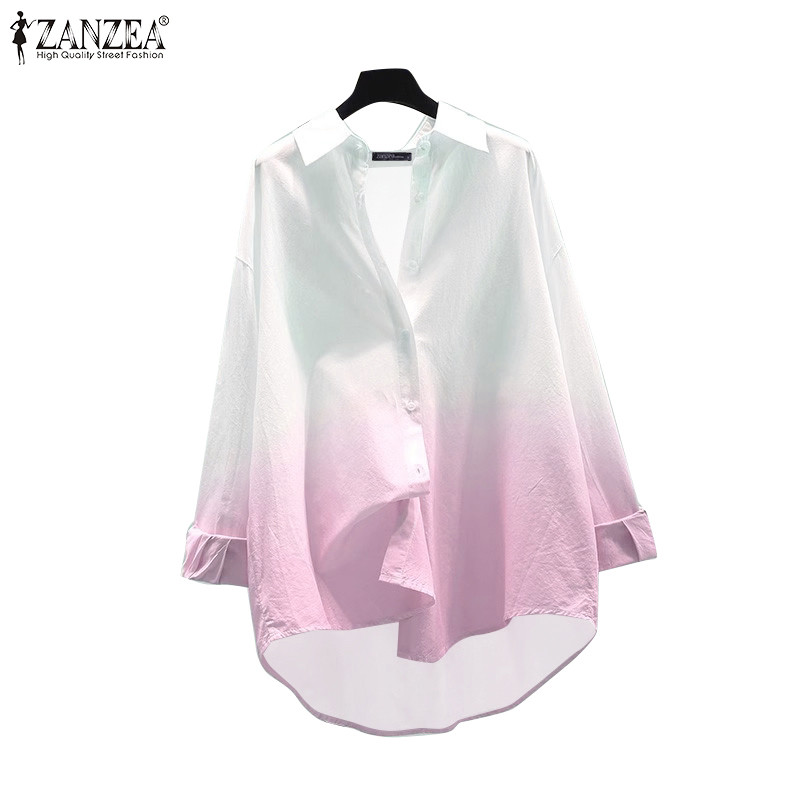 Zanzea เสื้อเชิ้ตดีไซน์แขนยาวมัดย้อมแฟชั่นเกาหลีสําหรับผู้หญิง