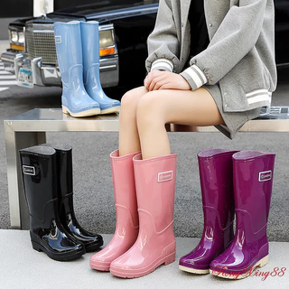 รองเท้าบูทกันฝนทรงสูงสำหรับผู้หญิง กันลื่นทนต่อการสึกหรอ กันน้ำกันเปื้อน รองเท้าทำงานวันฝนตก