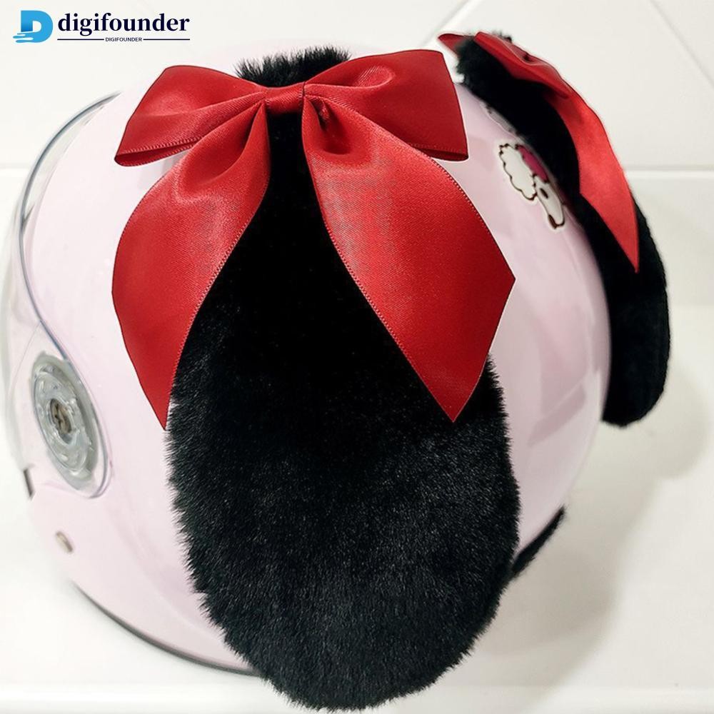 Digifounder 2 ชิ้นน่ารักหมวกกันน็อครถจักรยานยนต์ยาวหูแมวพร้อมโบว์วิบากหมวกกันน็อครถยนต์ไฟฟ้าอุปกรณ์เสริมขับรถจัดแต่งทรงผมหมวกกันน็อค Decroation H1Q5