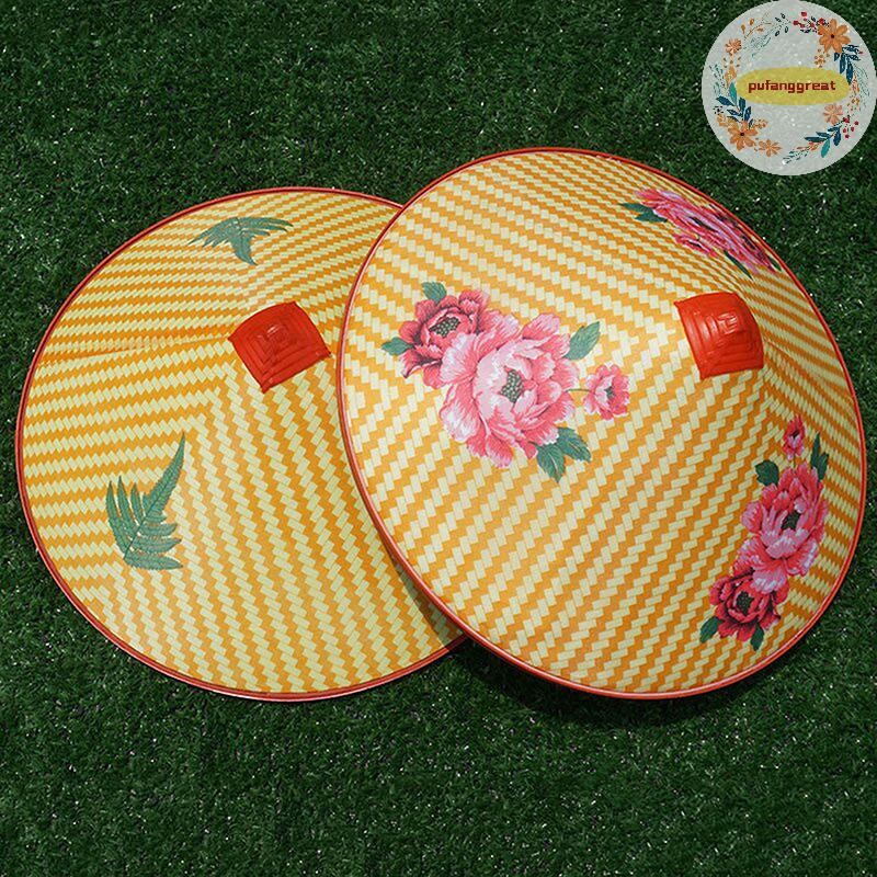 Pufanggreat จีน Retro ไม้ไผ่หวายหมวกชาวประมง Handmade สานฟางหมวก Rain Dance Props กรวยหมวกบังแดดหมวกไม้ไผ่พลาสติก TH