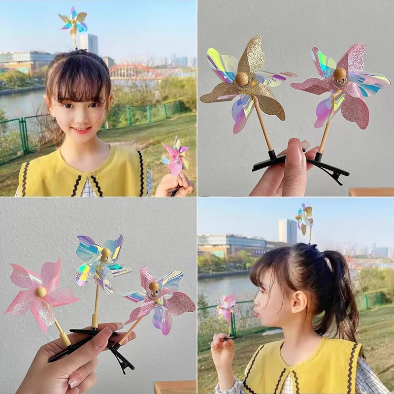 เด็กสร้างสรรค์เลเซอร์กังหันลมที่มีสีสันกิ๊บอนุบาลของขวัญน่ารักเครื่องประดับผม