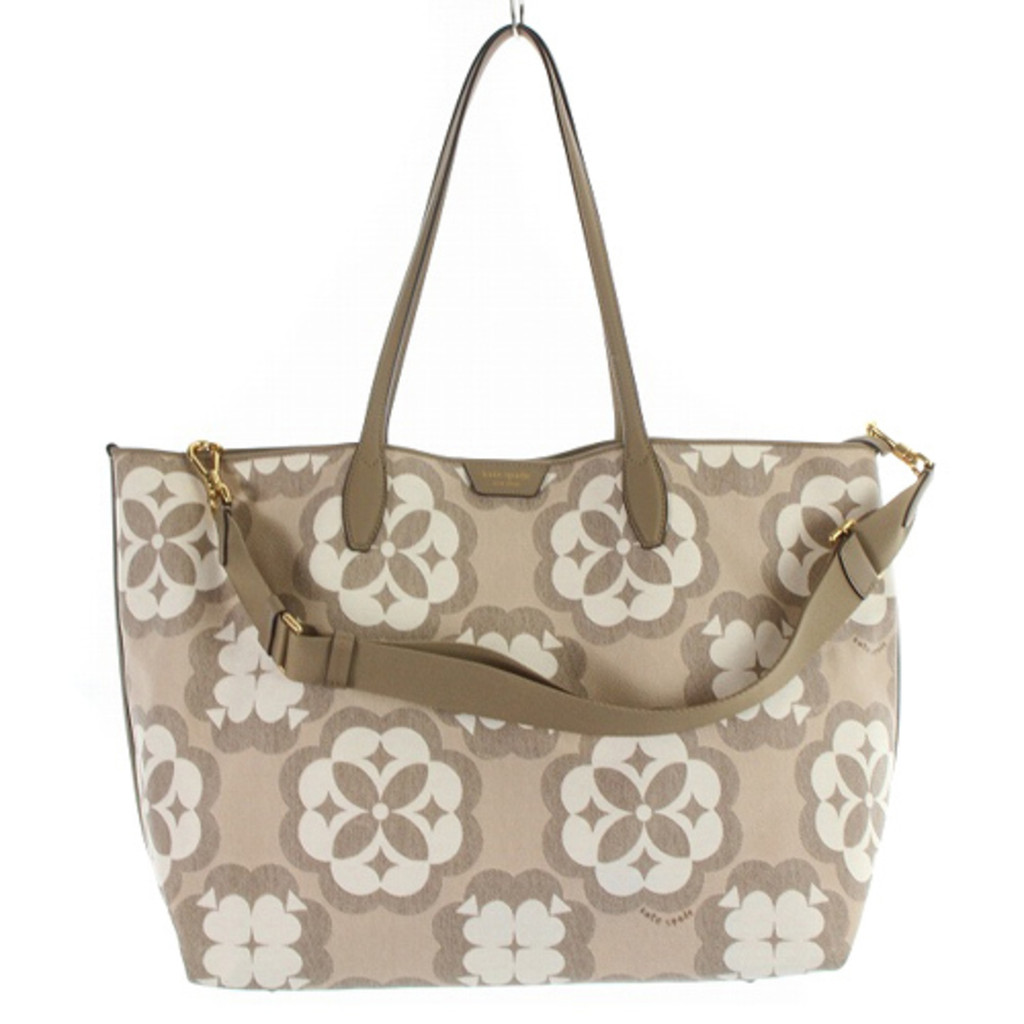 Kate SPADE OVERSIZE FLOWER MONOGRAM TOTE BAG BEIGE ส่งตรงจากญี่ปุ่น มือสอง
