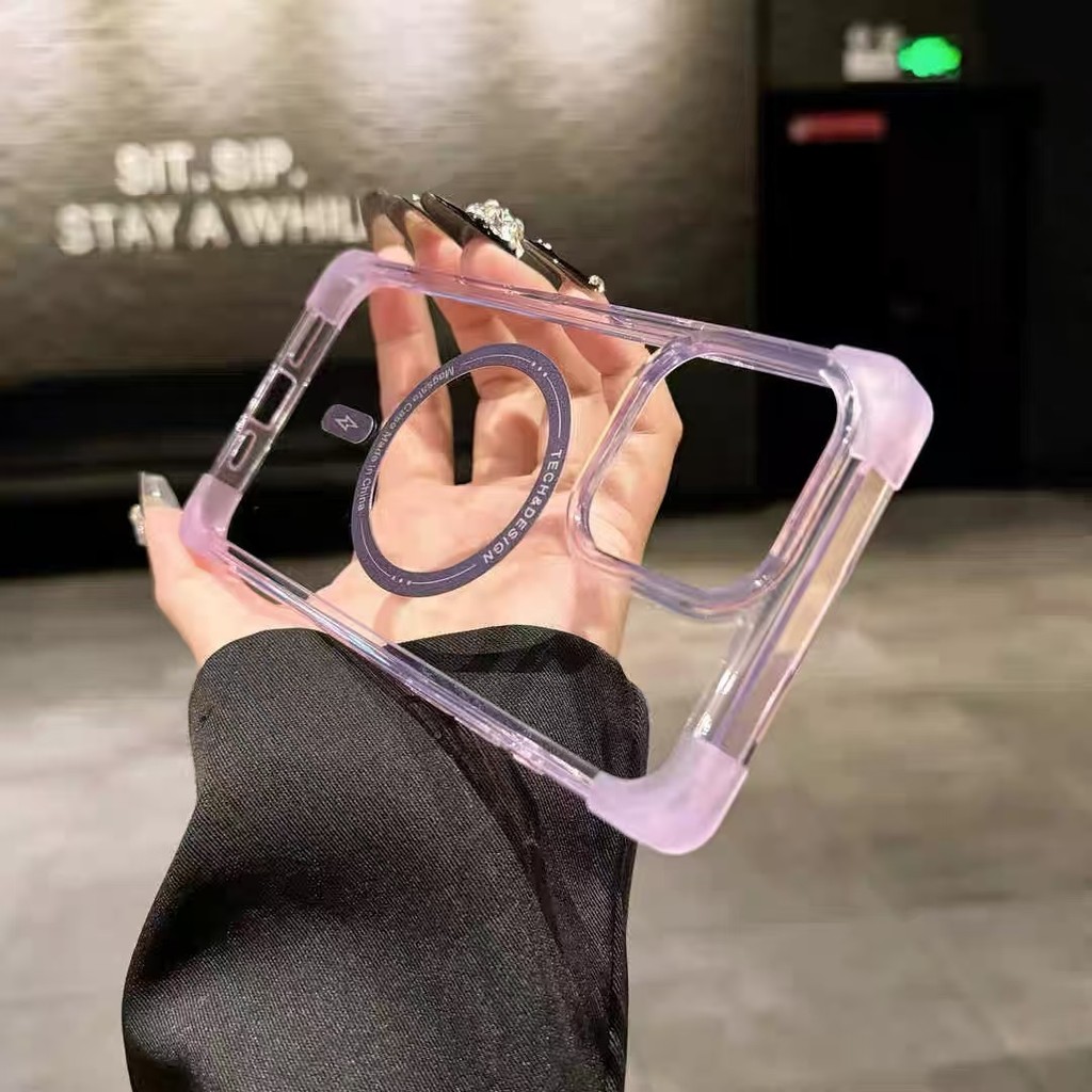 หรูหราสีทึบแม่เหล็กโปร่งใสอะคริลิคเคสโทรศัพท์สําหรับ ไอโฟน 16 มือโปร สูงสุด 15 14 13 12 11 มือโปร สูงสุด 16 บวก ปลอกกันกระแทกเลนส์กล้องป้องกันฮาร์ดปกหลัง ไอโฟน