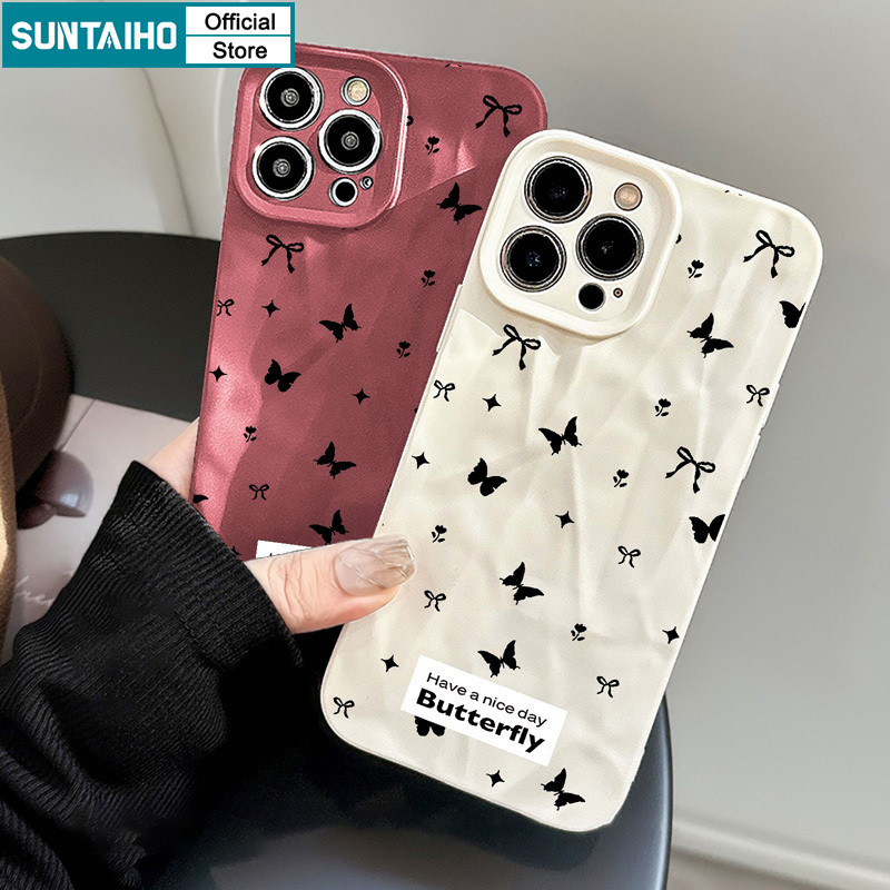 Suntaiho Aesthetic Elegantปลอกผีเสื้อโบว์รูปแบบเคสโทรศัพท์สําหรับIphone 16 15 14 13 12 11 Pro Max IP 7 8 Plus Iphon X Xs XR Xs Maxซิลิคอนนุ่มพรีเมี่ยมกันกระแทกปกหลัง