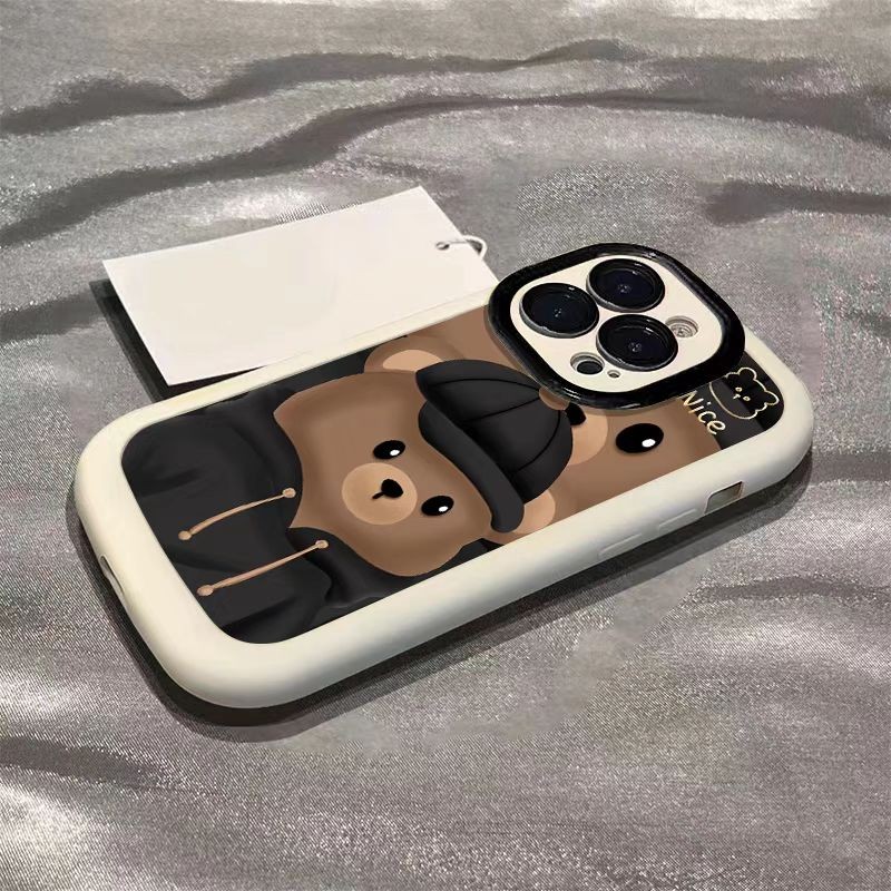 Iphone หมวกน่ารักหมี บุคลิกภาพขั้นสูงกันกระแทกเคสโทรศัพท์สําหรับ IPhone7 7Plus X XR XS IPhone11 12 13 14 15 Plus Pro Max