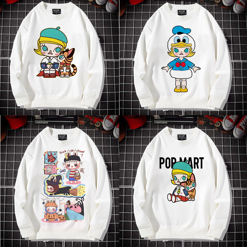[จัดส่งในวันเดียวกัน] ผ้าฝ้ายขนาดใหญ่แขนยาว Pop Mart Jasmine MOLLY ฤดูใบไม้ร่วงฤดูหนาวผู้ชายผู้หญิงขนแกะซับบางรอบคอพิมพ์เสื้อกันหนาว All-Match ins Co
