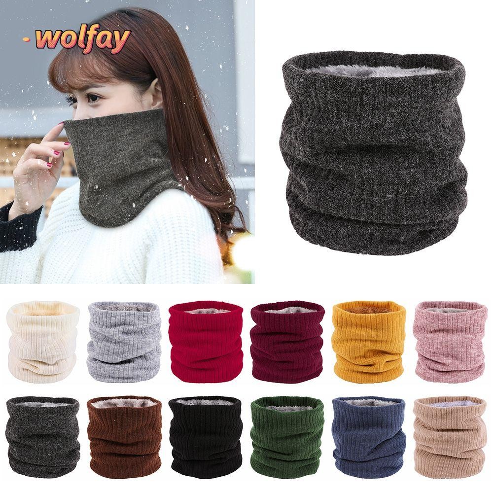 Wolfay ผ้าพันคอบุขนผ้าพันคอคอปกสองชั้นแบบนุ่มถักผ้าพันคอกันลมฤดูหนาวคอ