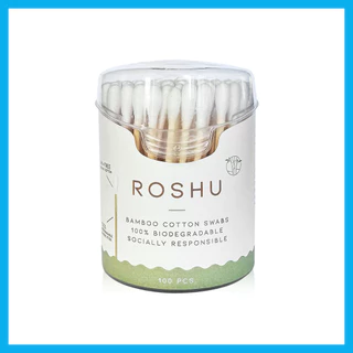 Roshu Cotton Bud [100pcs] สำลีก้านไม้ไผ่ โรชู ผลิตจากเยื่อไม้ไผ่คุณภาพดี.