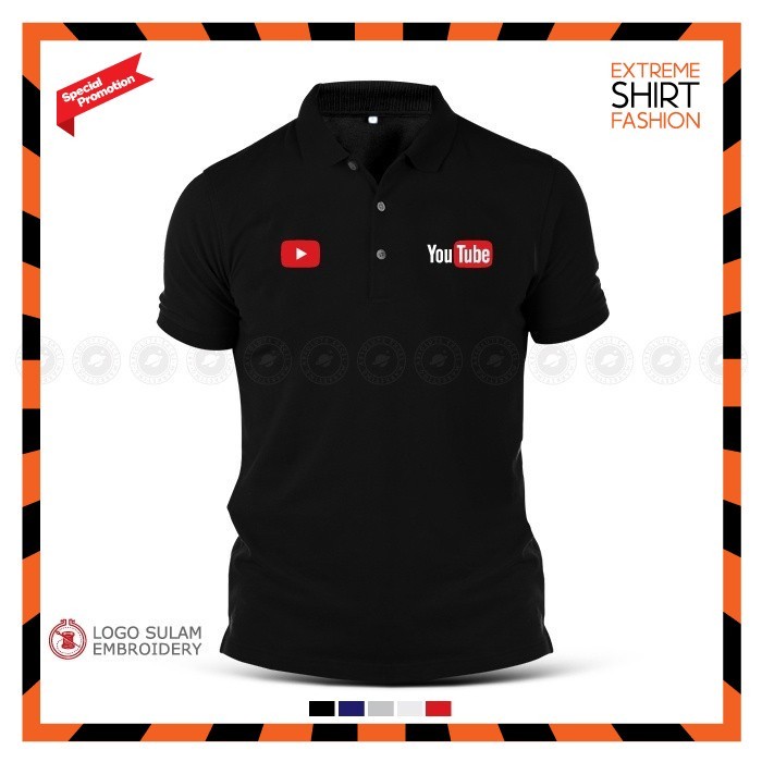 Premium Polo Tee Youtube Social Video Sharing Baju เสื้อยืด Lelaki ออกแบบโลโก้ Sulam Cotton