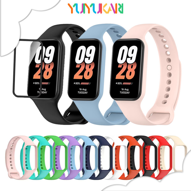 กรณียางฟิล์มแก้วนิรภัยสำหรับ for Xiaomi Band 8 Active / Redmi Band 2 สายรัดซิลิโคนอ่อนเข็มขัดป้องกันหน้าจอ Gores