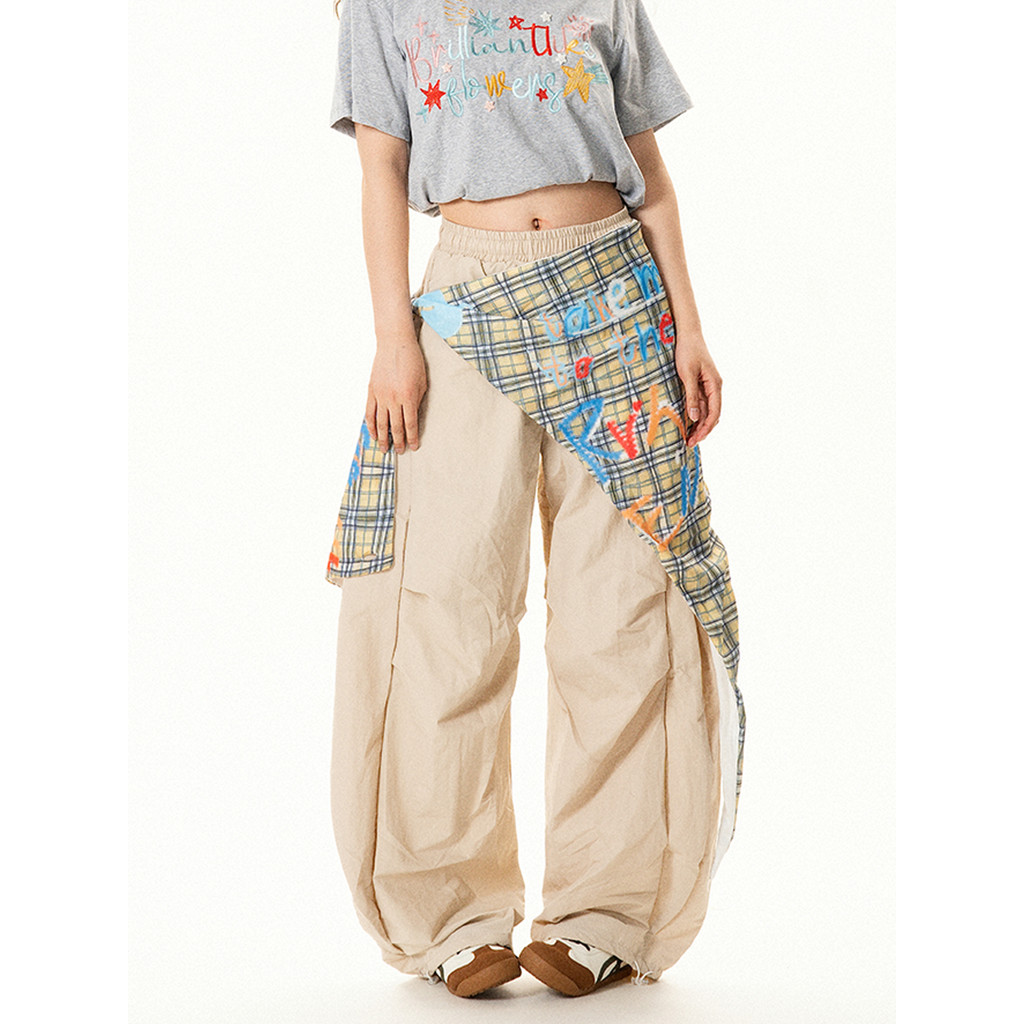 SUIKONE ซุยโคเนะ อเมริกันย้อนยุคจีบลายสก๊อตหลวมบางทุกการแข่งขันกางเกงลําลองขากว้างสําหรับผู้ชายและผู้หญิงในช่วงฤดูร้อน - รูปที่ 2