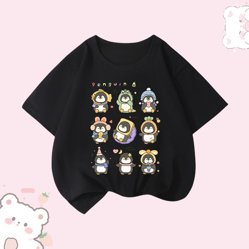 (จัดส่งตลอด 24 ชั่วโมง)KIDS TNASA เสื้อยืดแขนสั้นพิมพ์ลายเพนกวินน่ารักสำหรับฤดูร้อนสำหรับเด็กชายและเด็กหญิง