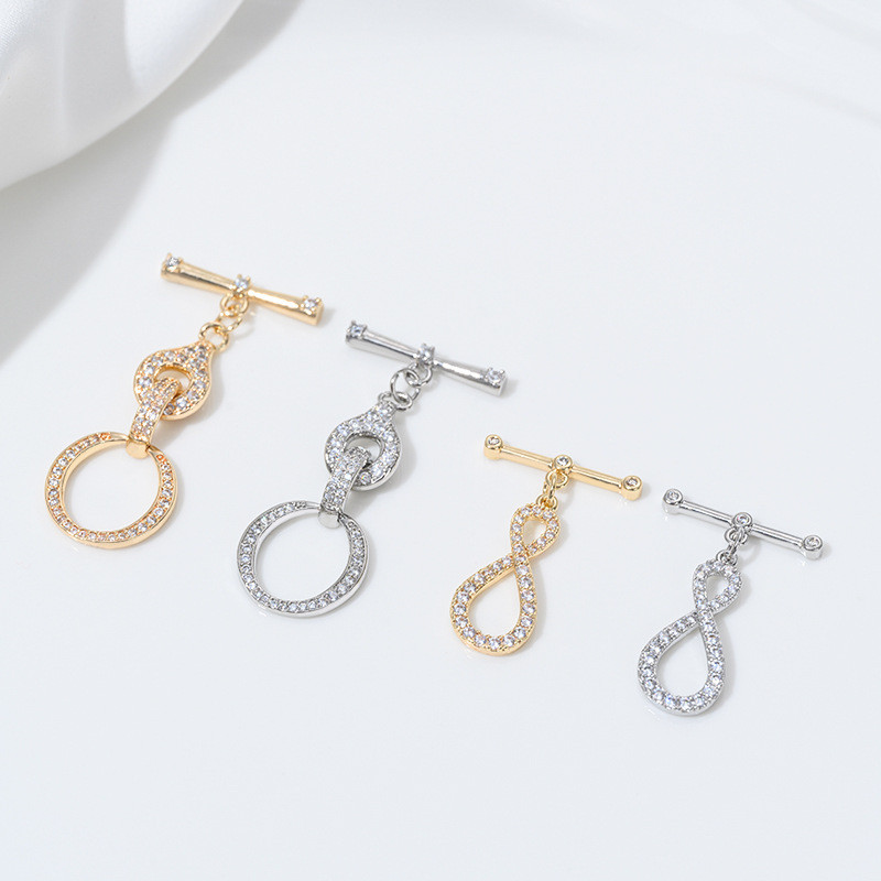 Micro-Inlaid Zircon 14K Gold-ห่อสีRetention Figure 8 Infinite Love OTหัวเข็มขัดDIY Handmade Pearlสร้