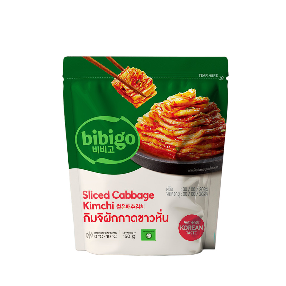 (New Package) bibigo กิมจิผักกาดขาว 150 กรัม ต้นตำรับเกาหลีแท้ Korean Sliced Cabbage Kimchi ราคาถูกท