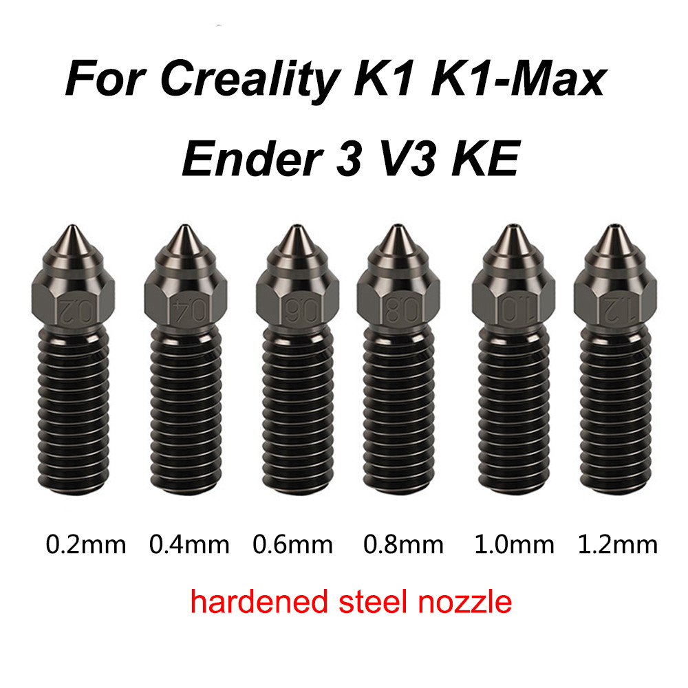 1.2/1.0/0.8/0.6/0.4/0.2MM Hardened Steel Nozzle for Creality K1 Max Ender 3 V3 KE 3D Printer Kit Acc
