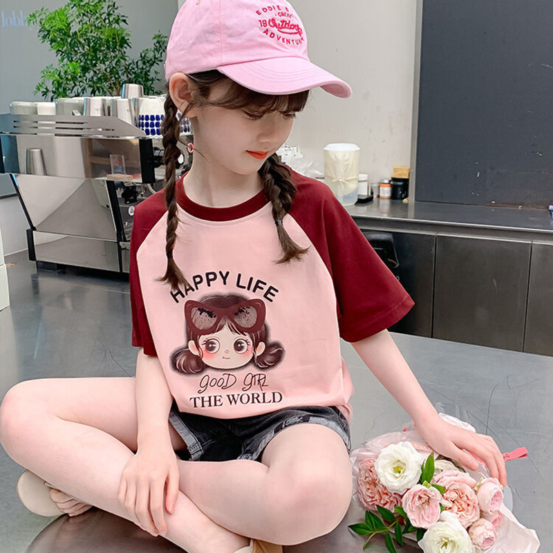 เสื้อผ้าเด็กหญิงแขนสั้น ลายการ์ตูน ทำจากผ้าฝ้ายบริสุทธิ์