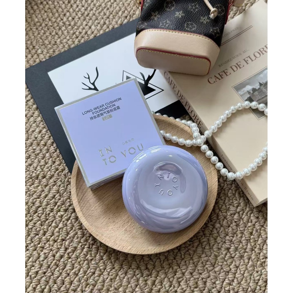 INTO YOU Purple Air Cushion Moisturizing Foundation Cream Whitening Peeling ราคาถูก Air Cushion นักเ