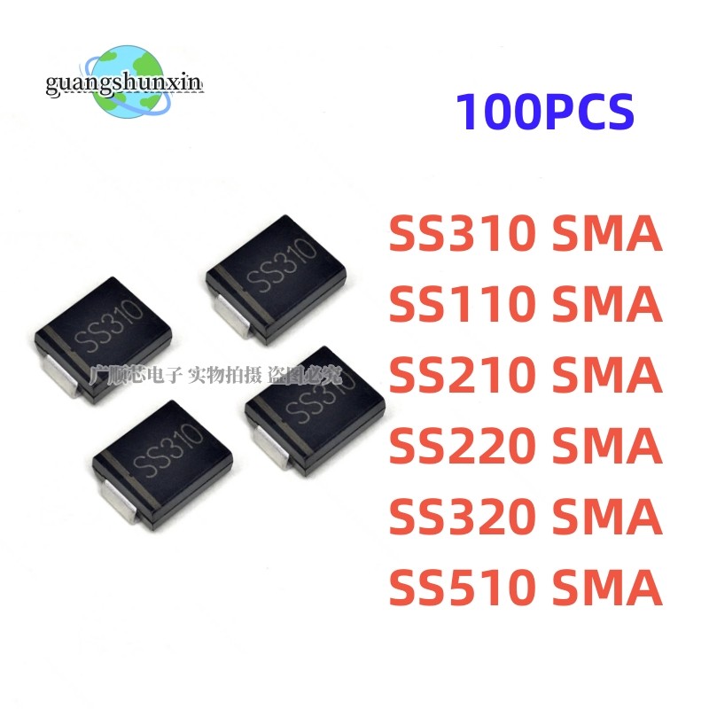 100PCS SS310 SMD SR310 SS110 SS210 SS220 SS320 SS510 Schottky Barrier Rectifier Diode 2A 3A 5A 100V 