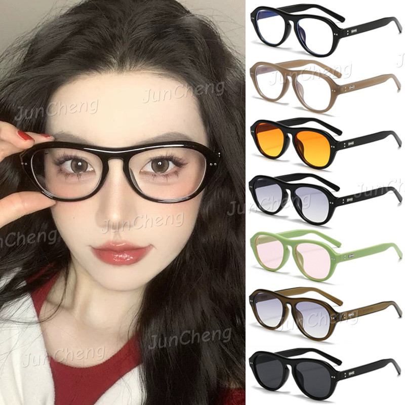 แว่นตากันแดดสีดำรอบรูปไข่ ป้องกันรังสี UV และแสงสีฟ้า เหมาะสำหรับผู้ชายและผู้หญิงที่มีใบหน้าเล็ก