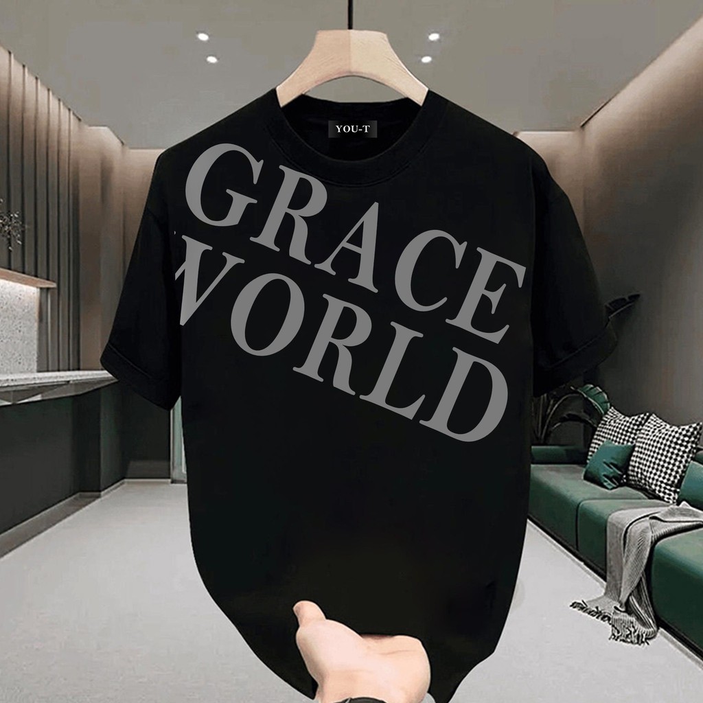 UT shop เสื้อยืด Oversize เสื้อ "GRACE WORLD" t shirt cotton100%คอกลม เสื้อยืดผ้าฝ้าย โคตรนุ่ม แฟชั่น แขนสั้น 2025