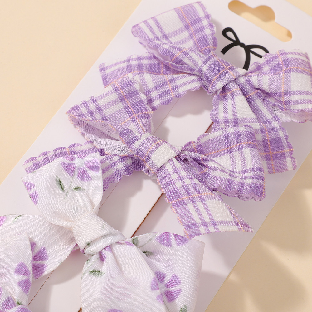 4 ชิ้น/เซ็ต Ins Bowknot กิ๊บติดผมสําหรับสาวหวานดอกไม้สดสีดําสีขาว Checkered Hairgripes ลูกไม้ลายเส้นด้าย Barrette - รูปที่ 3