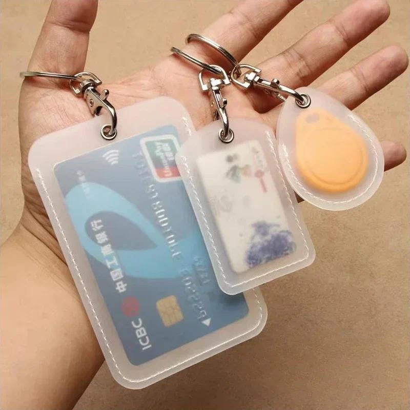 ที่ใส่บัตรประจําตัวแบบใสพร้อมแหวนกุญแจ กระเป๋าใส่บัตรประจําตัว/IC แบบพกพาสะดวก การ์ดการเข้าถึง เคสป้องกัน