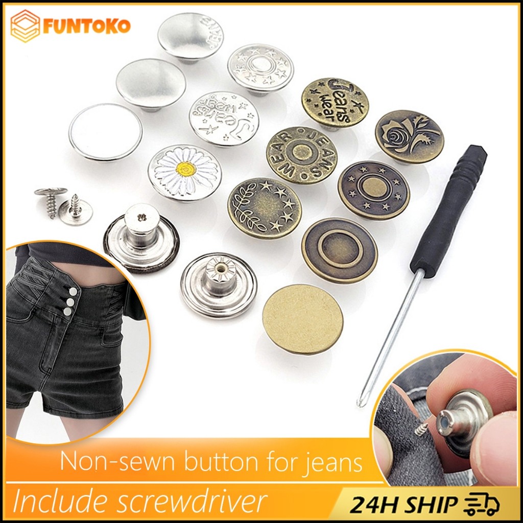 จัดส่งใน24ซม.ชุด30ชิ้น ชุดกระดุมกางเกงยีน แบบปรับเอวได้ 17MM กระดุมตอกสำหรับร้านเย็บผ้าและซ่อมแซมกางเกงทั่วไป