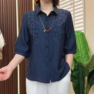 ชุดแม่ลายใหม่ฤดูร้อน ทำจากผ้าลินินเท็นเซลแขนครึ่ง เหมาะสำหรับวัยทำงานและผู้ใหญ่