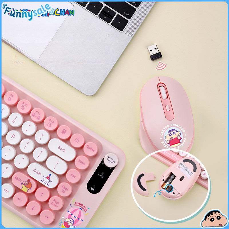 ชุดคีย์บอร์ดและเมาส์ไร้สาย 2.4G เครยอนชินจังน่ารัก – ปุ่มเงียบ, ตัวรับสัญญาณ USB, เหมาะสําหรับเวิร์กสเตชันโฮมออฟฟิศ - รูปที่ 2